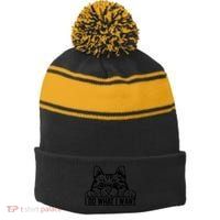 Funny Cat Lovers Retro 70s 80s 90s I Do What I Want Cat Stripe Pom Pom Beanie