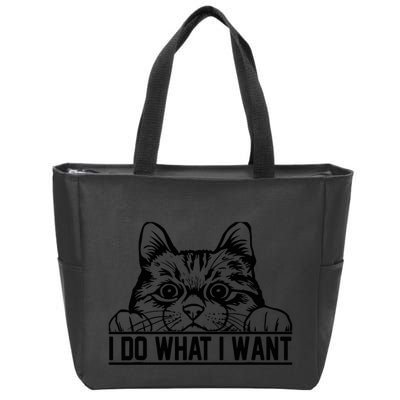 Funny Cat Lovers Retro 70s 80s 90s I Do What I Want Cat Zip Tote Bag