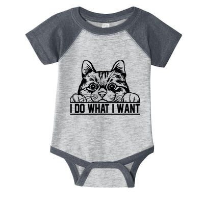 Funny Cat Lovers Retro 70s 80s 90s I Do What I Want Cat Infant Baby Jersey Bodysuit