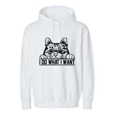 Funny Cat Lovers Retro 70s 80s 90s I Do What I Want Cat Garment-Dyed Fleece Hoodie