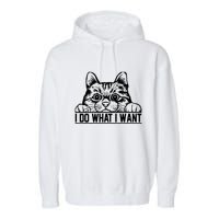 Funny Cat Lovers Retro 70s 80s 90s I Do What I Want Cat Garment-Dyed Fleece Hoodie
