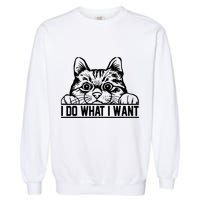 Funny Cat Lovers Retro 70s 80s 90s I Do What I Want Cat Garment-Dyed Sweatshirt