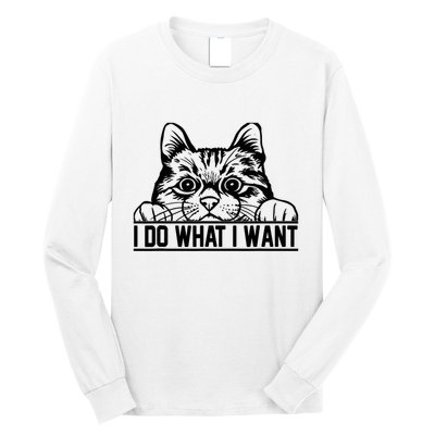 Funny Cat Lovers Retro 70s 80s 90s I Do What I Want Cat Long Sleeve Shirt