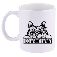 Funny Cat Lovers Retro 70s 80s 90s I Do What I Want Cat 11oz C Handle Ceramic Mug