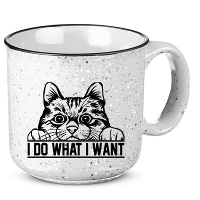 Funny Cat Lovers Retro 70s 80s 90s I Do What I Want Cat 15oz Campfire Ceramic Mug