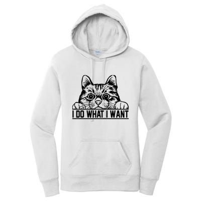 Funny Cat Lovers Retro 70s 80s 90s I Do What I Want Cat Women's Pullover Hoodie