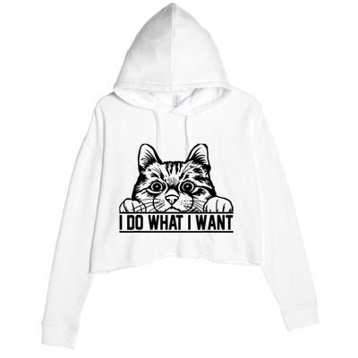 Funny Cat Lovers Retro 70s 80s 90s I Do What I Want Cat Crop Fleece Hoodie