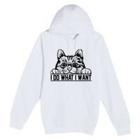 Funny Cat Lovers Retro 70s 80s 90s I Do What I Want Cat Premium Pullover Hoodie