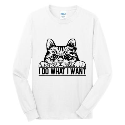 Funny Cat Lovers Retro 70s 80s 90s I Do What I Want Cat Tall Long Sleeve T-Shirt