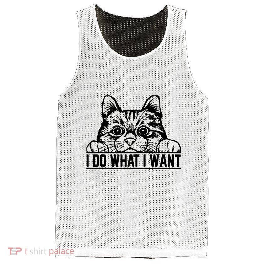 Funny Cat Lovers Retro 70s 80s 90s I Do What I Want Cat Mesh Reversible Basketball Jersey Tank