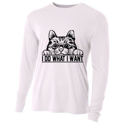 Funny Cat Lovers Retro 70s 80s 90s I Do What I Want Cat Cooling Performance Long Sleeve Crew