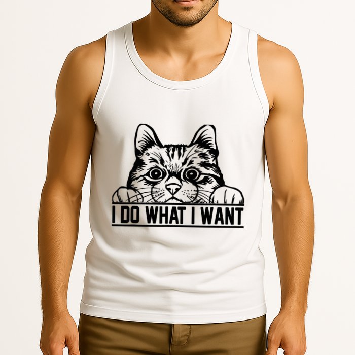 Funny Cat Lovers Retro 70s 80s 90s I Do What I Want Cat Tank Top