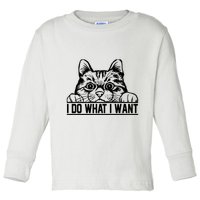 Funny Cat Lovers Retro 70s 80s 90s I Do What I Want Cat Toddler Long Sleeve Shirt