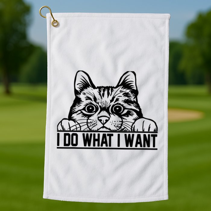 Funny Cat Lovers Retro 70s 80s 90s I Do What I Want Cat Golf Towel