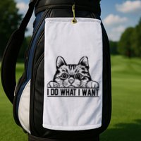 Funny Cat Lovers Retro 70s 80s 90s I Do What I Want Cat Golf Towel