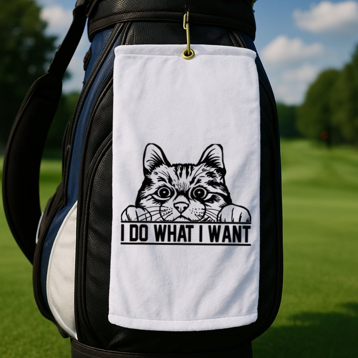 Funny Cat Lovers Retro 70s 80s 90s I Do What I Want Cat Golf Towel