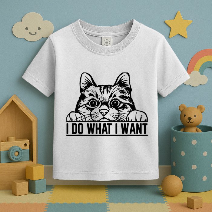 Funny Cat Lovers Retro 70s 80s 90s I Do What I Want Cat Toddler T-Shirt