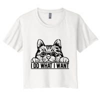 Funny Cat Lovers Retro 70s 80s 90s I Do What I Want Cat Crop Top