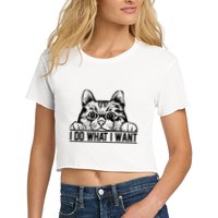 Funny Cat Lovers Retro 70s 80s 90s I Do What I Want Cat Crop Top