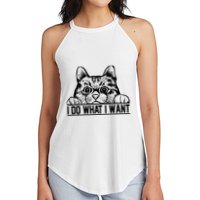 Funny Cat Lovers Retro 70s 80s 90s I Do What I Want Cat Women's Perfect Tri Rocker Tank