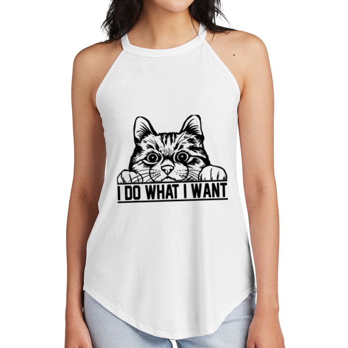 Funny Cat Lovers Retro 70s 80s 90s I Do What I Want Cat Women's Perfect Tri Rocker Tank