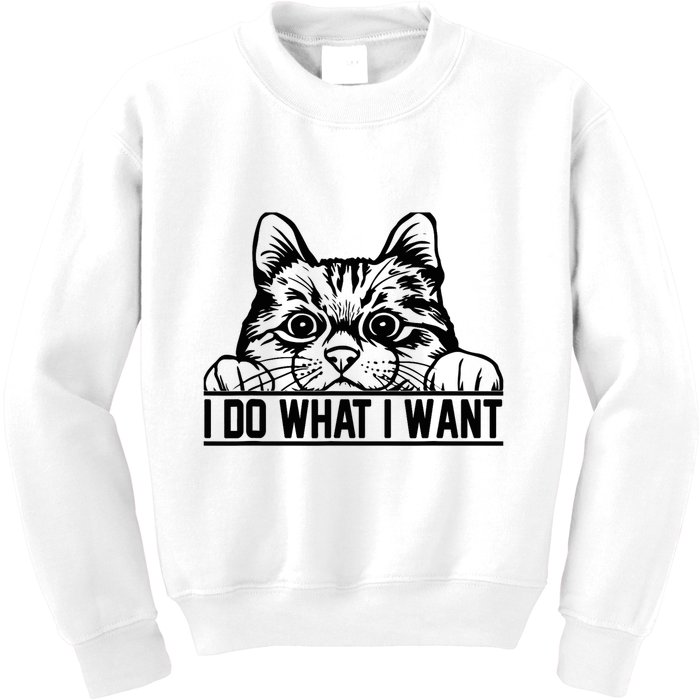 Funny Cat Lovers Retro 70s 80s 90s I Do What I Want Cat Kids Sweatshirt