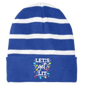 Funny Christmas Lets Get Lit Ing Xmas Holiday Gift Striped Beanie with Solid Band