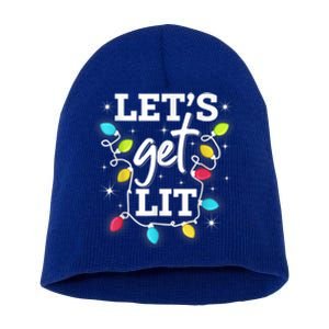 Funny Christmas Lets Get Lit Ing Xmas Holiday Gift Short Acrylic Beanie