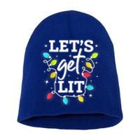 Funny Christmas Lets Get Lit Ing Xmas Holiday Gift Short Acrylic Beanie