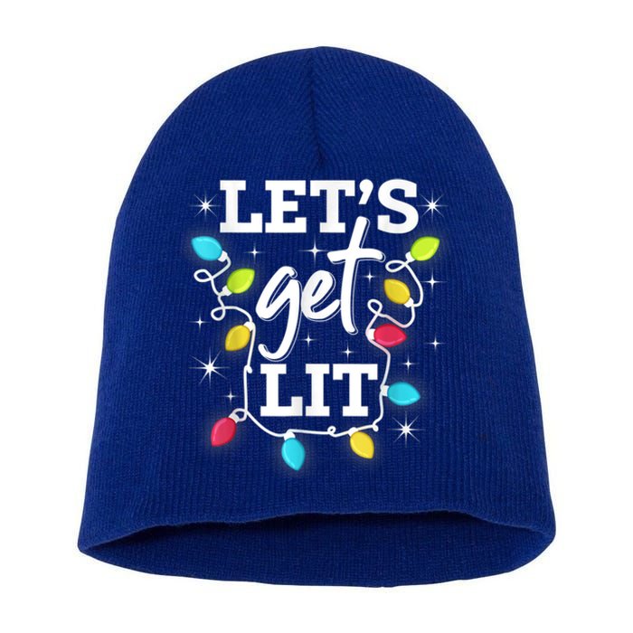 Funny Christmas Lets Get Lit Ing Xmas Holiday Gift Short Acrylic Beanie