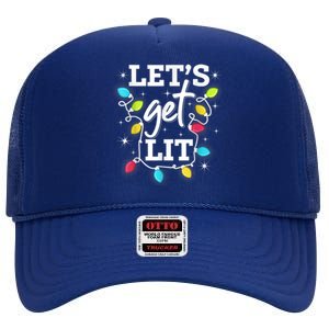 Funny Christmas Lets Get Lit Ing Xmas Holiday Gift High Crown Mesh Back Trucker Hat