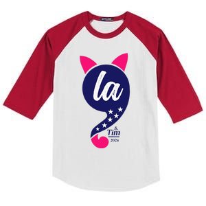 Funny Comma La Kamala Harris 2024 For President Kids Colorblock Raglan Jersey