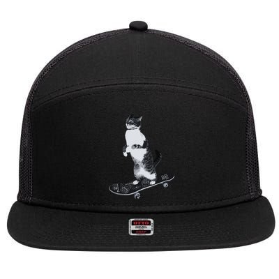 Funny Cats Lovers Skateboarding Cat 7 Panel Mesh Trucker Snapback Hat