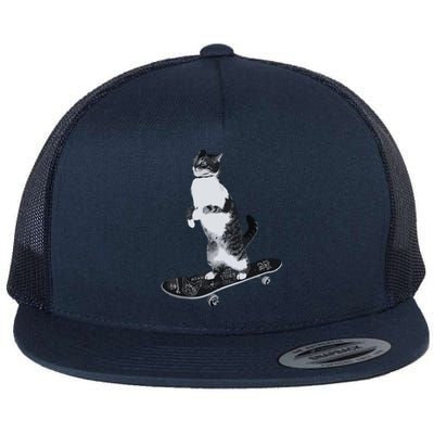 Funny Cats Lovers Skateboarding Cat Flat Bill Trucker Hat