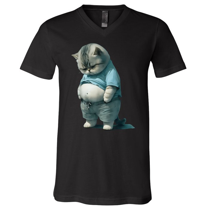 Fat Cat Lover Funny V-Neck T-Shirt