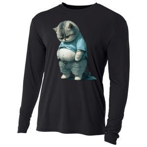 Fat Cat Lover Funny Cooling Performance Long Sleeve Crew