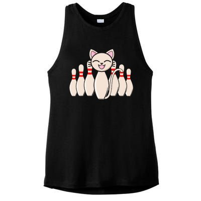 Funny Cat Lover Tee Bowling Pin Cat Bowler Bowling Player Ladies PosiCharge Tri-Blend Wicking Tank