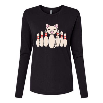 Funny Cat Lover Tee Bowling Pin Cat Bowler Bowling Player Womens Cotton Relaxed Long Sleeve T-Shirt