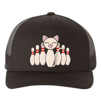 Funny Cat Lover Tee Bowling Pin Cat Bowler Bowling Player Yupoong Adult 5-Panel Trucker Hat