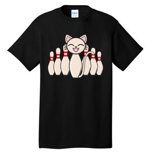 Funny Cat Lover Tee Bowling Pin Cat Bowler Bowling Player Tall T-Shirt