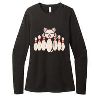 Funny Cat Lover Tee Bowling Pin Cat Bowler Bowling Player Womens CVC Long Sleeve Shirt