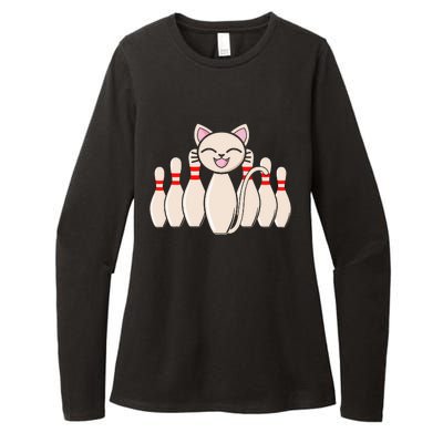 Funny Cat Lover Tee Bowling Pin Cat Bowler Bowling Player Womens CVC Long Sleeve Shirt