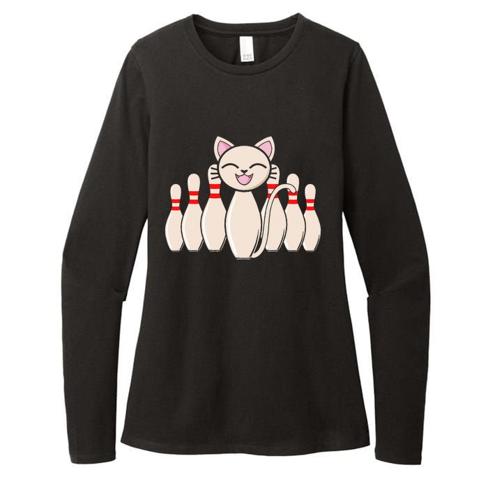 Funny Cat Lover Tee Bowling Pin Cat Bowler Bowling Player Womens CVC Long Sleeve Shirt