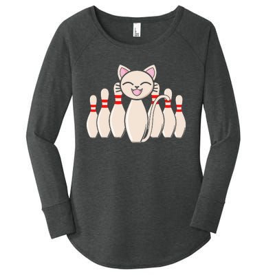 Funny Cat Lover Tee Bowling Pin Cat Bowler Bowling Player Women's Perfect Tri Tunic Long Sleeve Shirt