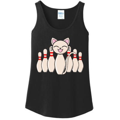 Funny Cat Lover Tee Bowling Pin Cat Bowler Bowling Player Ladies Essential Tank