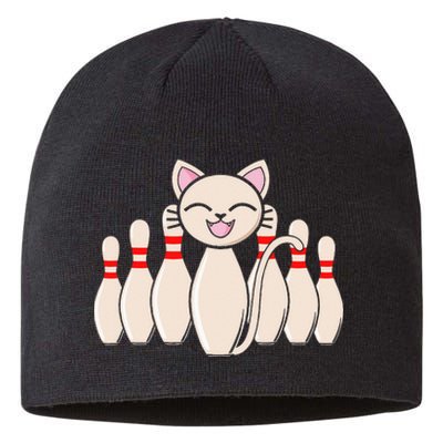 Funny Cat Lover Tee Bowling Pin Cat Bowler Bowling Player Sustainable Beanie