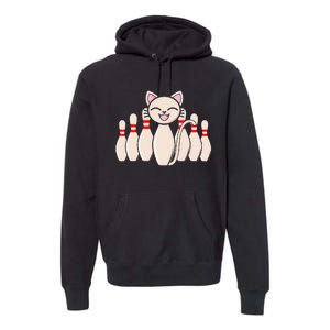 Funny Cat Lover Tee Bowling Pin Cat Bowler Bowling Player Premium Hoodie