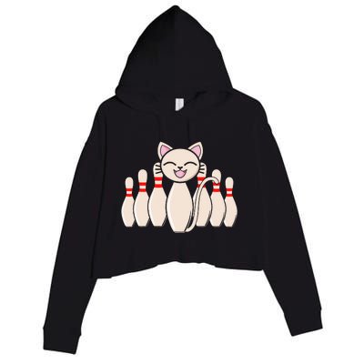 Funny Cat Lover Tee Bowling Pin Cat Bowler Bowling Player Crop Fleece Hoodie