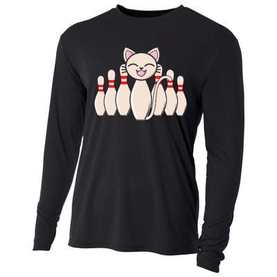 Funny Cat Lover Tee Bowling Pin Cat Bowler Bowling Player Cooling Performance Long Sleeve Crew