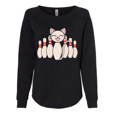 Funny Cat Lover Tee Bowling Pin Cat Bowler Bowling Player Womens California Wash Sweatshirt